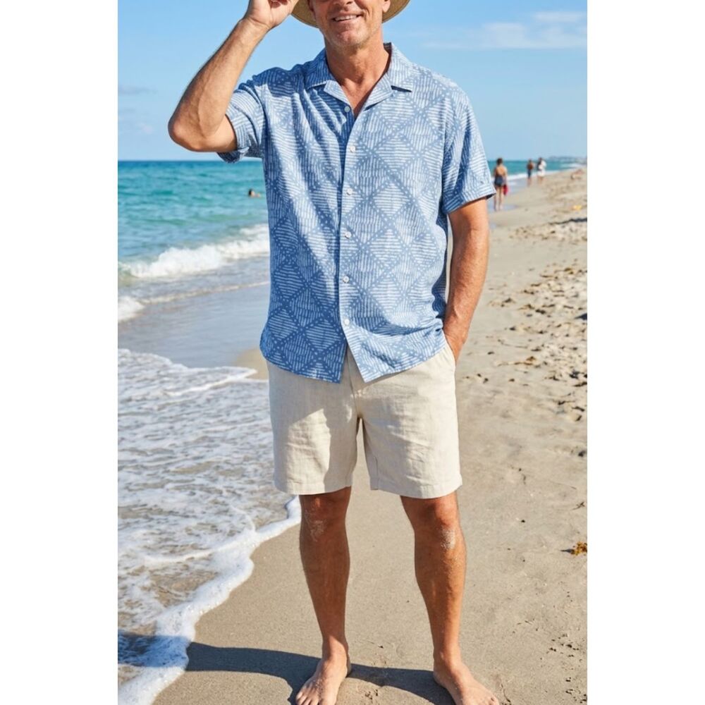 New Banana Republic Linen-Blend Resort Button Short Sleeve Shirt Men's Size XXL